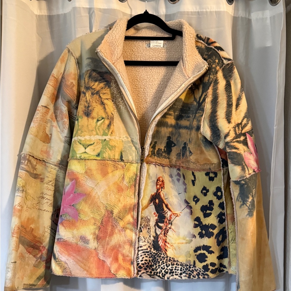 Vintage Alberto Makali Sherpa Lined Art Jacket Zip Front Multicolor S M - Picture 4 of 16
